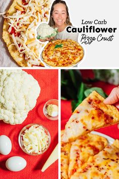 the collage shows different types of food including pizza and cauliflower