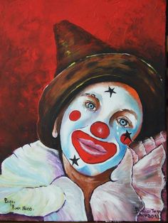 a painting of a clown with his face painted