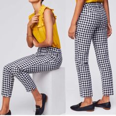 Loft Rivera Pant. Only Worn Once. Look Brand New Blue Gingham Pants Outfit, Checkered Pants Outfit Work, Black And White Checked Pants Outfit, Black And White Checkered Pants Outfit, Checked Pants Outfit, Cropped Pants Outfit