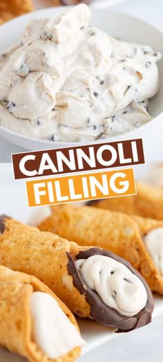 an image of cannoli filling with cream cheese in the middle and on top