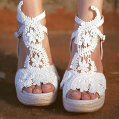 Wedge Heel Design White 4.33" Platform 1,37" Comfortable Beautiful Shoes Perfect For Summer Dresses And Jeans. Wedding Platform, Boho Wedding Shoes, Wedding Shoes Bridesmaid, Wedding Wedges, Wedding Shoes Sandals, Lace High Heels, Beach Wedding Shoes, Wedding Shoes Lace, Wedding Boots