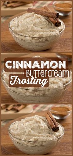 cinnamon buttercream frosting in a glass bowl