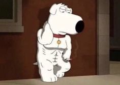 a cartoon dog standing in front of a door