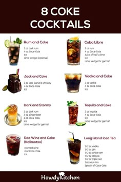 a poster with different types of cocktails and drinks in it's description board