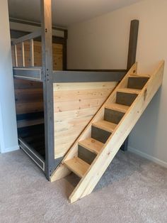 the stairs are made out of wood and metal