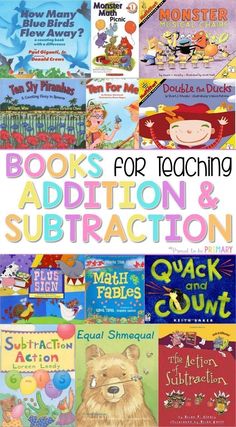 books for beginning addition and subtraction with pictures of children's books on them