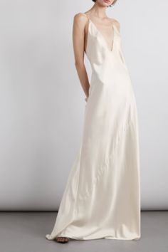 Saint Laurent YSL Plunge-Neck Silk-Satin Gown Size 38 (US 6) New With Tags | eBay Modern Bridal Gowns, Saint Laurent Dress, Silk Dress Long, Wedding Dress Accessories, Modern Bridal, Modern Wedding Dress, Satin Gown, Satin Maxi, Dress Satin