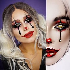 Aisha Vargonyan on Instagram: "#artistmilk1422 #artist 👑💖 @helle.beauty ✨The makeup is peirfect ! It’s very cool ✨🖤❤️✨thank you so much 🌟 @helle.beauty ✨🌟✨mesmerizing ! #amazingmakeupartist 🔥 follow 👉 @helle.beauty 👑🌹 #mylove #myart #halloween #freckles #makeup #makeupart #makeupstar #makeupartist #makeuplover #halloween #luck #facechartartist #halloweenmakeup #facechart #facechartart #faceart #визажист #макияж #green #maccosmetics #фейсчарт #creative #creativemakeup #inglot #limecrimem Killer Clown Makeup Women, Face Paint Scary, Halloween Fx Makeup, Cat Eye Makeup Halloween, Halloween Face Paint Scary, Pretty Skeleton, Halloween Fx, Halloween Face Paint