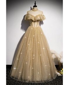 Get 10% off now! Buy fantasy sparkly gold ballgown prom dress with beaded high neck at cheap price online. Free stable shipping and pro custom service since 2009. Gold Sweet 16 Dresses, Champagne Ball Gown, Prom Dress Gold, Gold Formal Dress, Gold Tulle, Formal Prom Dresses Long, Tulle Party Dress, Tulle Bridesmaid Dress, Graduation Dresses