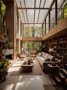 a living room filled with furniture and lots of windows