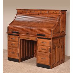 an old fashioned wooden desk with drawers