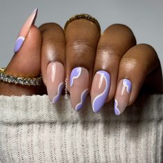 Love pastels but want something simple for spring/summer? Dawn is the nail set for you! Cute lilac swirls outlined with a soft white border makes the perfect simple but eye catching nail look. Lilac Nails Design, Long Coffin Nails, Chic Nail Art, Lilac Nails, Purple Acrylic Nails, Purple Nail Designs, Simple Gel Nails, Purple Nail