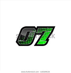 the letter g7 is made up of green and black dots on a white background