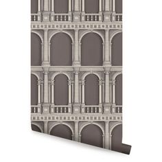 a wallpaper with an architectural design in grey and white, on a gray background