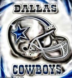 the cowboys logo is shown on a blue and white background, with an image of a football helmet in the center