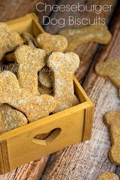 dog treats in a wooden box on a table