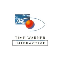 the logo for time warmer interactive, with an orange ball in the middle of it