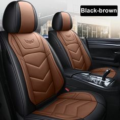 the front and back seats of a car with tan leather upholstered to it