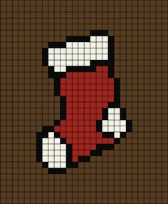 A pixel art template of a Christmas stocking sock in red and white. Crochet Grid Patterns Christmas, Pixel Crochet Christmas, Easy Pixel Art Christmas, Christmas Pixel Art Easy, Pixel Art Ideas Christmas, Merry Christmas Pixel Art, Santa Pixel Art, Pixel Christmas Art, Winter Pixel Art