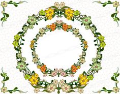 a circular frame with flowers and leaves