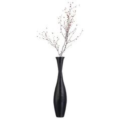 a tall black vase with flowers in it on a white background for decoration or as a centerpiece