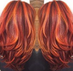 Orange Highlights, Ginger Hair Color, Copper Hair Color, Red Hair Color, Orange Hair, Ginger Hair, Shoulder Length Hair, Super Ideas, Ombre Hair