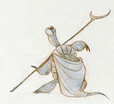 a drawing of a bug holding a spear