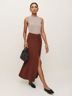 Wear the skirt. Shop the Andi Low Waist Maxi Skirt, a sustainable skirt from Reformation. Low Waist Maxi Skirt, Low Rise Maxi Skirt, Fig Jam, Crepe Fabric, New Tops, Ribbed Sweater, Low Waist, Skirt Pants, Fig