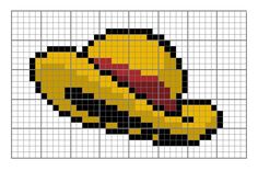 a cross stitch pattern with a yellow and black hat