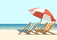 two beach chairs under an umbrella on the beach stock illustration getty images for free