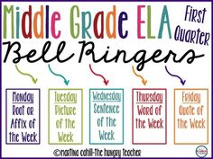 a poster with the words middle grade ela and pel ringers on it