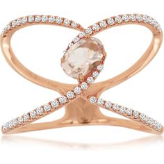 Radiant 14K Rose Gold Morganite and Diamond Oval Ring - 0.63 Carat Total Gem Weight Diamond Oval Ring, Morganite Diamond Ring, Kunzite Ring, Oval Diamond Ring, Rose Gold Morganite, Morganite Diamond, Oval Ring, Oval Rings, Royal Jewelry