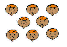 a group of brown faces with orange spots on their heads and eyes are arranged in the shape of a circle