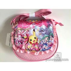 a pink purse with pokemon characters on it