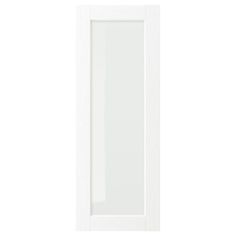 a white door on a white wall with a glass paneled in window and bottom panel