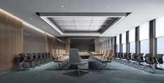 an empty conference room with chairs and tables