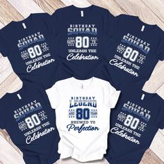 Celebrate the milestone with our 80th Birthday Group Shirts, designed to mark a special occasion in style. Each shirt is crafted with comfort and quality in mind, ensuring a perfect fit for every member of the party. With a timeless design, soft and comfortable fabric, these shirts are not just clothing, but a tribute to eight decades of memories and achievements. Whether you're hosting a family gathering or a themed event, these shirts will add a touch of elegance and unity to the celebration. Birthday Group Shirts, Birthday Squad Shirts, Birthday Things, 80th Birthday Gifts, Cricut Craft, Group Shirts, Family Shirt, 80th Birthday, Birthday Shirt