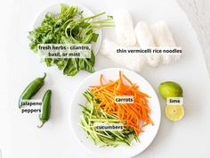 the ingredients to make this salad include carrots, green beans, cilantro, basil, and lime