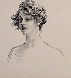 a black and white drawing of a woman's head