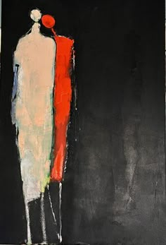 an abstract painting with red, white and black colors