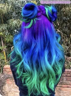 Blue Phoenix Hair, Bright Colored Peekaboo Highlights, Vivid Colour Hair, Bright Rainbow Hair, Hair Color Ideas Colorful Dyes, Bright Colour Hair Ideas, Mermaid Colored Hair, Hair Color Ideas Multicolor, Cool Vivid Hair Color