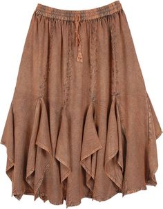 Stonewashed coppered colored western skirt with embroidery with gores at the hem. This rayon skirt has a great fall with an elastic waist and its free-flowing around hips for a comfortable fit. The embroidery is on the front as well as the back. The skirt is a distinct reminder of the old-time western skirts with a hint of the Renaissance. Ideal to wear at work or out in the evening, dress up or down with accessories. The skirt can be worn with a camisole or corset top and goes well with boots. Bohemian Cotton Maxi Skirt For Fall, Brown Mini Skirt For Festival, Brown Tiered Skirt Bottoms For Fall, Brown Tiered Skirt For Fall, Fall Bohemian Brown Skirt, Brown Bottoms For Spring Festival, Bohemian Brown Skirt For Fall, Hippie Skirt For Fall Festivals, Hippie Festival Skirt For Fall