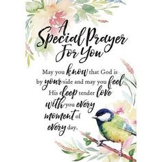 a card with a bird sitting on a tree branch and the words special prayer for you