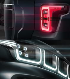 the tail lights of a car are shown in this artistic photo, with black and white lines