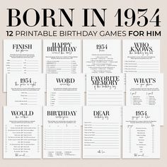 the birthday games for him are shown in black and white, with text that reads born in