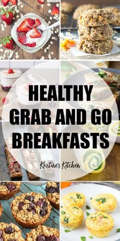 healthy grab and go breakfasts with strawberries, muffins, granola bars and more