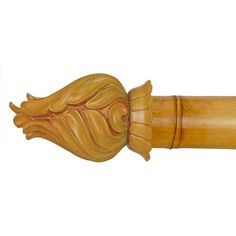 an ornate wooden handle on a white background