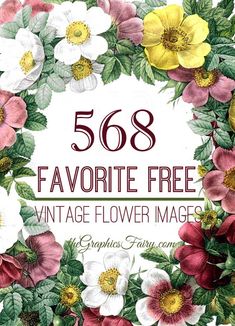 an image of flowers with the text, 568 favorite free vintage flower images