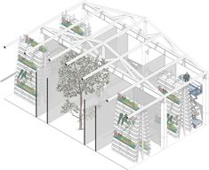 an architectural drawing shows the inside of a building with several floors and balconies