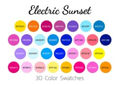 the electric sunset color swatches are all different colors and sizes, including pink, blue,